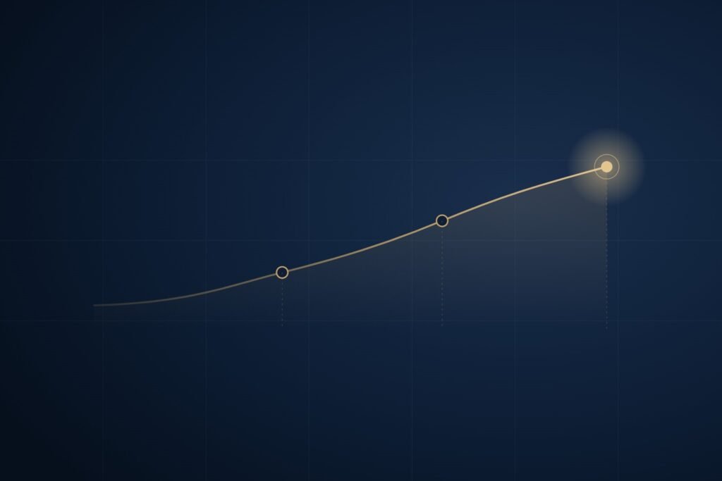 Rising gold performance line on a dark navy background, representing the executive behind the investment thesis